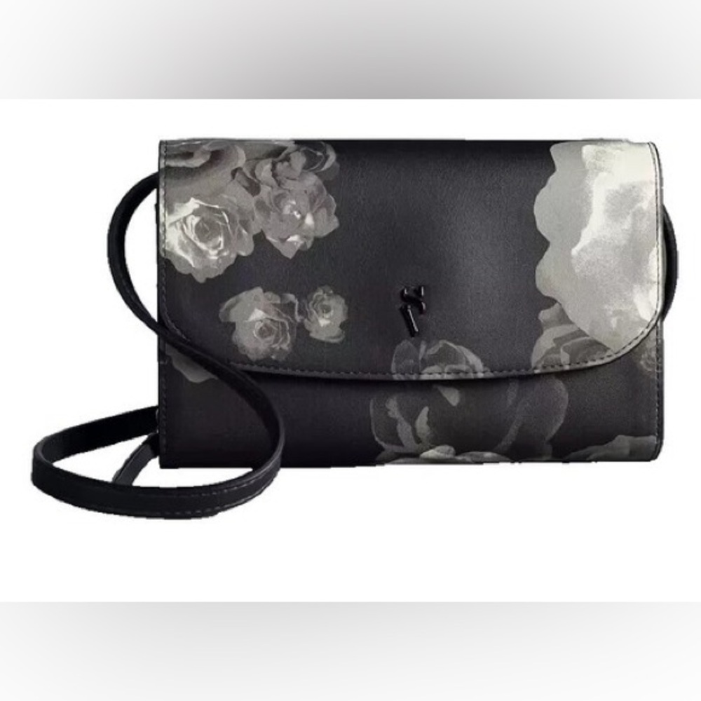 Simply Vera by Vera Wang Black and Gray Floral Crossbody Bag